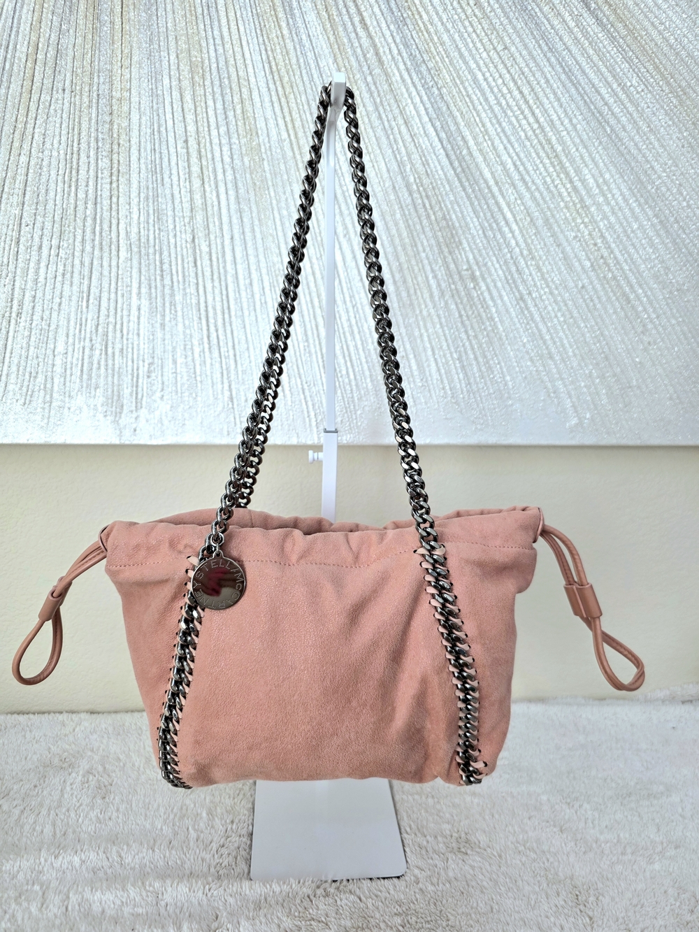 Rare Stella McCartney Falabella Coral Pink Silver Mini Drawstring Pouch Tote - Picture 2 of 16